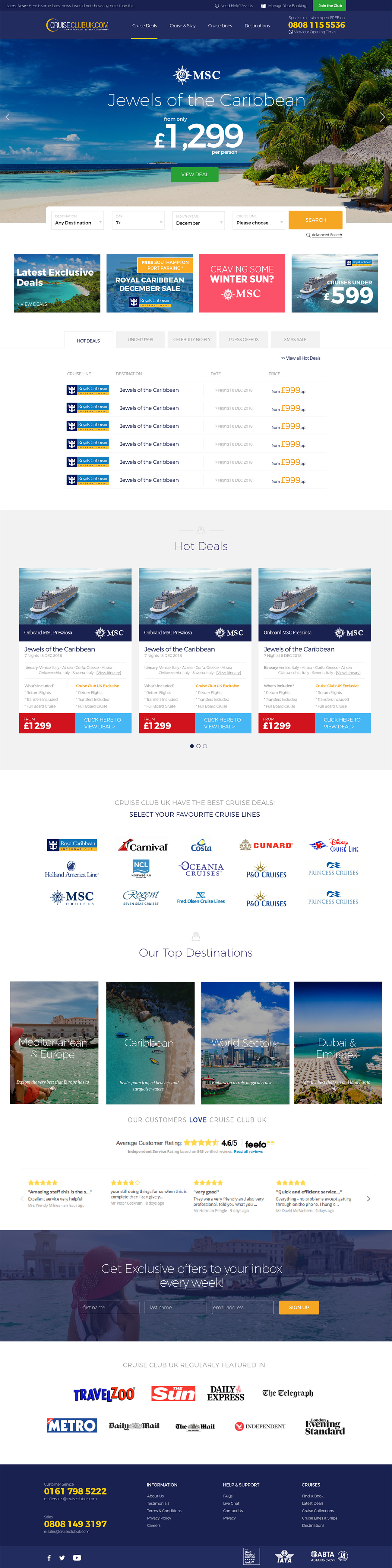The homepage of the Cruise Club UK Website